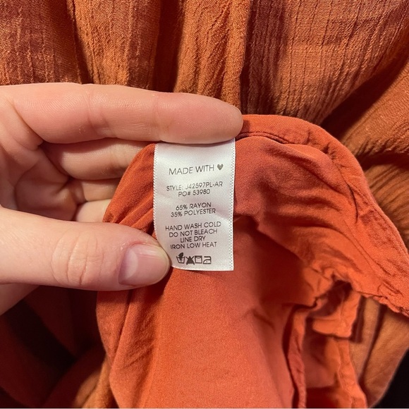 ARULA Dress Women's Size 1X Rust Orange Maxi Ruffle Hem Dolman Sleeves V-Neck - Picture 14 of 16